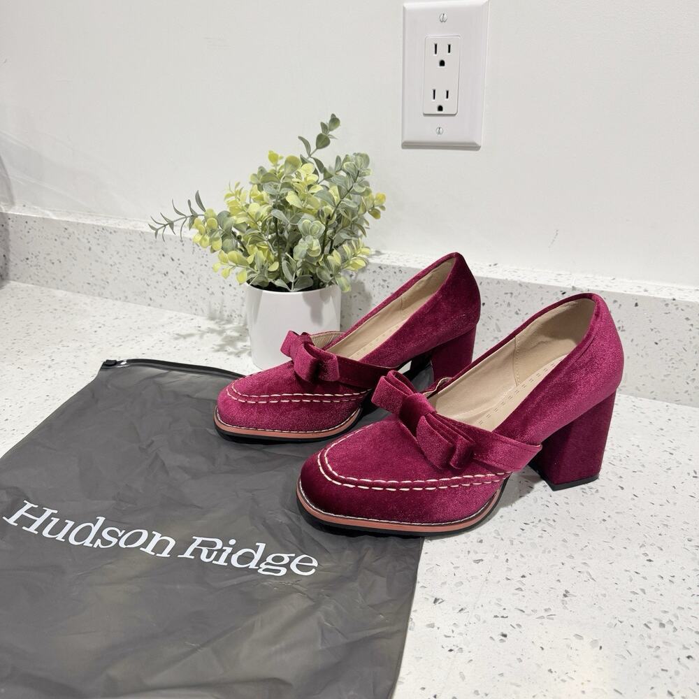 Hudson Ridge ALESSIA VELVET LOAFERS Red Chunky Bow Detail 39 KD